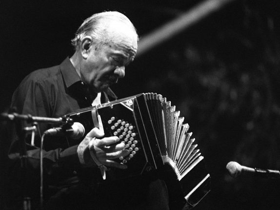 Argentine composer Astor Piazzolla performs in France in July 1986.